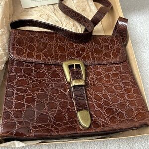 Giorgio Armani Vintage Brown Crocodile Pattern Shoulder Bag